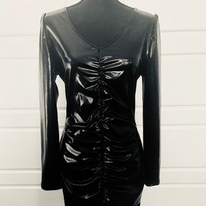Black Faux Leather Mini Dress, Size Large
